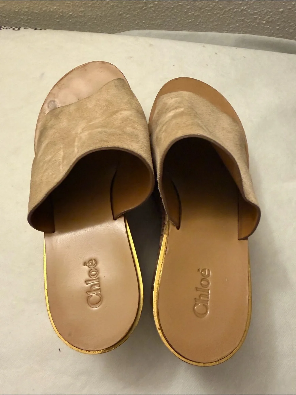 Chloé Taupe Suede Espadrille Slide Sandals, pre-owned, SZ7, gently used